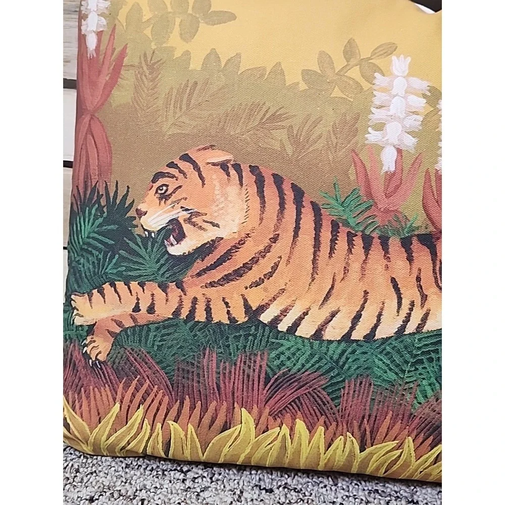 Vintage Hand Painted Tiger Pillow 19x16x4